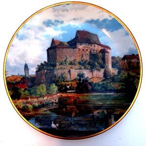 Vtg Old Bavarian Castle Porcelain Wall Plate 7.5" Made in West Germany 60s-70s